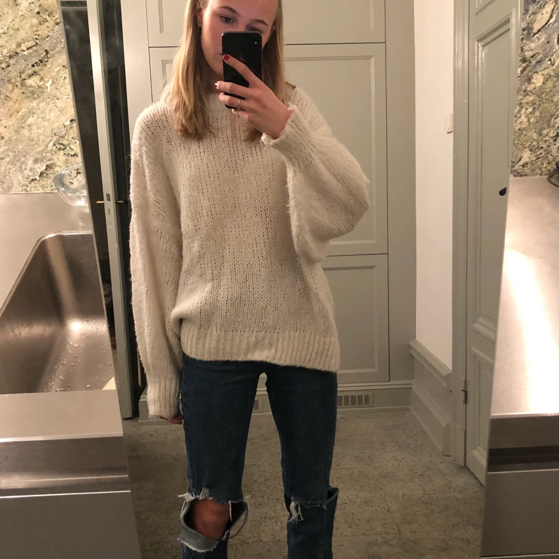 Vit stickad tröja - 90