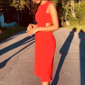 Röd Jumpsuit  - Storlek 34, modellen är kort så jumpsuiten är till knäna, använd vid ca 2 tillfällen , pris kan alltid diskuteras 