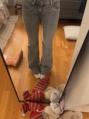 Grå bootcut jeans med låg midja - Säljer ett par grå bootcut jeans med låg midja, aldrig använda!🥰