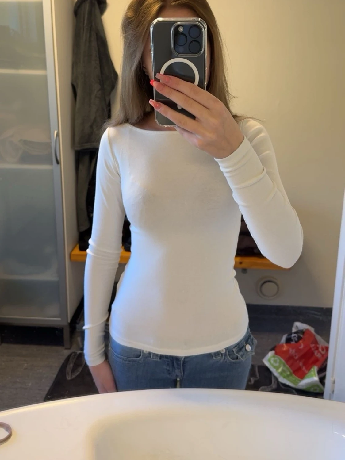 Vit långärmad topp med tight passform