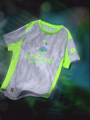 Manchester City tränings t-shirt Puma - Snygg Manchester City tränings t-shirt från Puma i grått och neon-gult. T-shirten har klubbmärke och Etihad Airways-logga på bröstet samt korta ärmar. Perfekt för fotbollsträning eller gymmet. Finns i flera storlekar!!! Pris kan diskuteras!!!