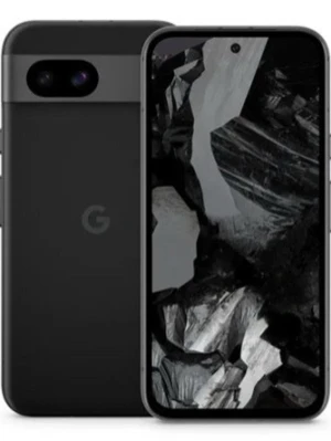 Google Pixel 8a - Snygg svart Google Pixel Android-telefon med stilren design och rundade hörn. Baksidan har en diskret G-logga och dubbla kameror i ett horisontellt fält. Skärmen är stor och täcker nästan hela framsidan, perfekt för streaming och sociala medier eller om du vill göra annat som kry***** och skriv i förväg innan du köper!!!
