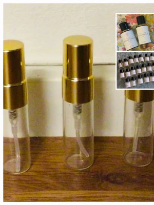 Essnce/Curiosa splitpaket - 4 stycken 3 ml glasdekanter med spray ✨️Välj fritt bland Curiosa och Essncedofter. Från Curiosa finns🍋Lemon boujee✨️Nude vanilla🧂Sugar high💟Vanillaholic✨️Essncedofterna finns på listor bland bilderna 