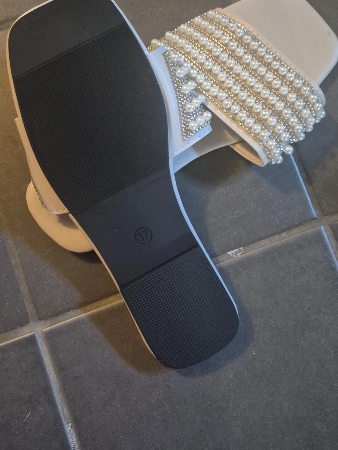 Fashion Slippers Beads Beige Size 37 - 2