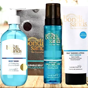 Bondi Sands Self Tanning kit! - Bondi Sands Coconut Scented Every Day Gradual Tanning Foam 270 ml, Self Tanning Lotion Light/Medium 200 ml, Body Wash 500 ml & Reusable Self Tan Application Mitt. Plomberat.