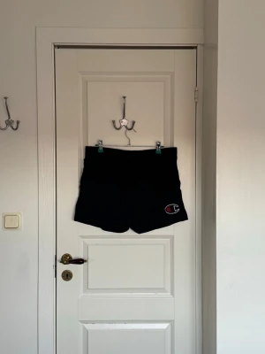 Marinblåa Champion badbyxor med logga - Säljer ett par badbyxor från Champion med den klassiska loggan broderad på vänster ben. 