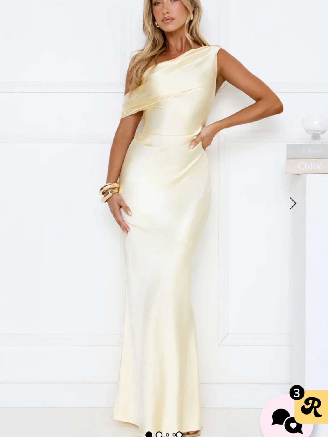 Gul långklänning i satin - 1