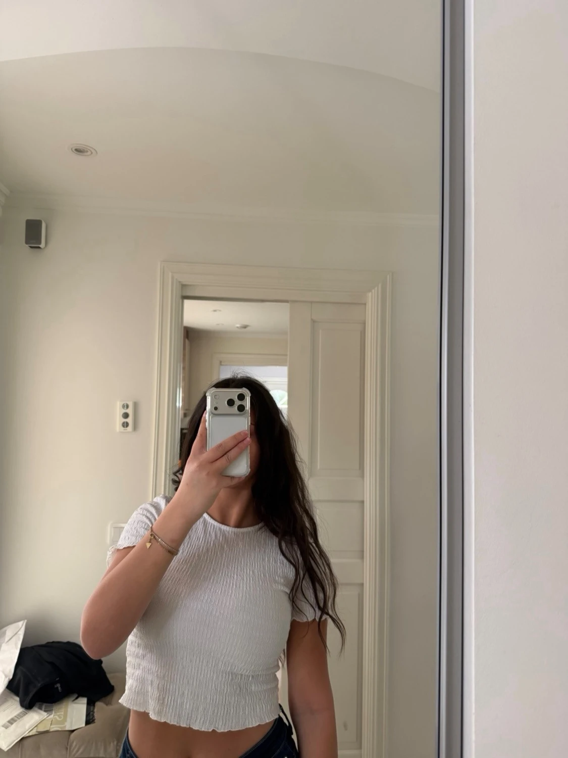Vit croppad ribbad topp