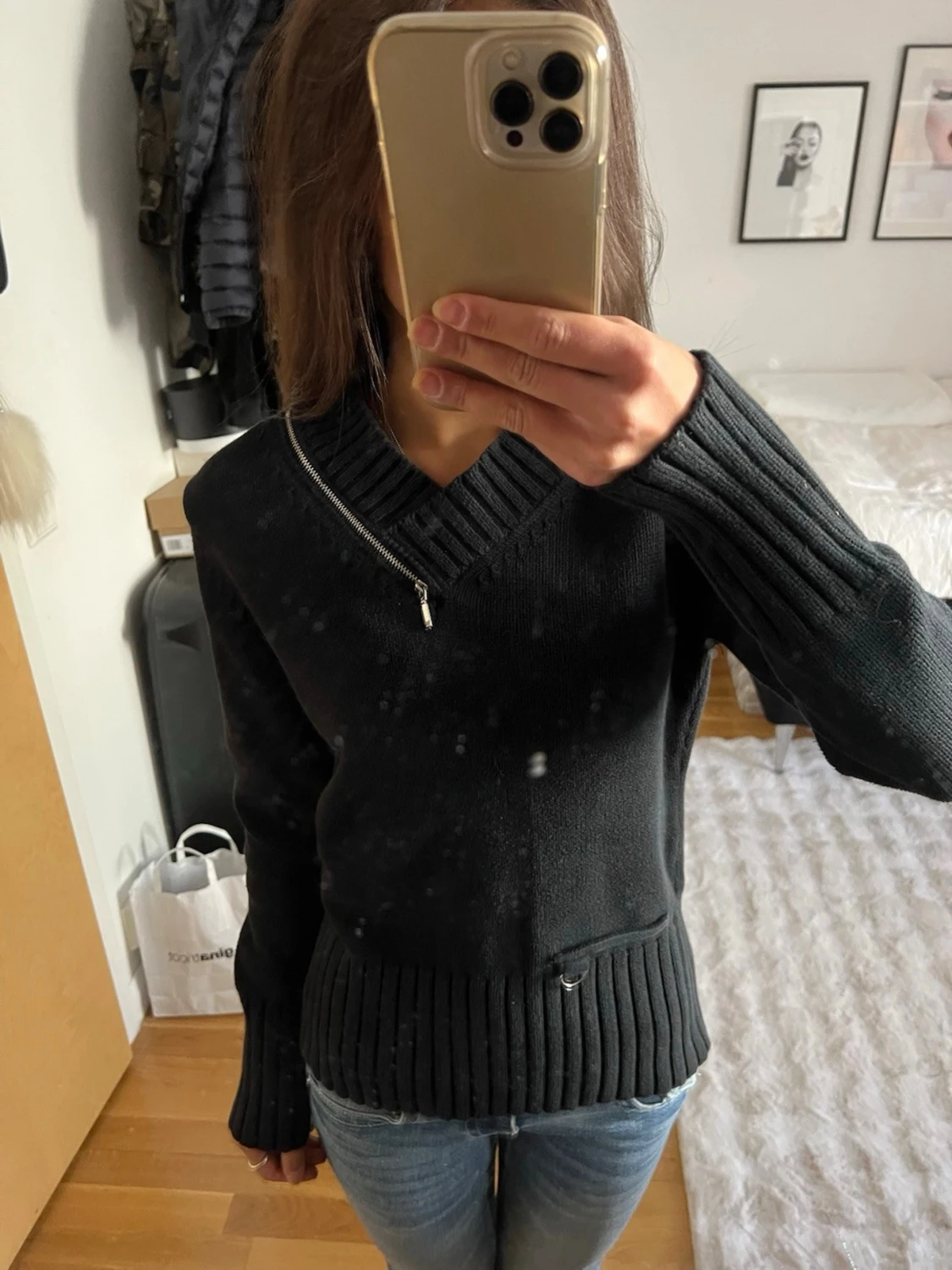 Svart stickad tröja med dragkedja - 1