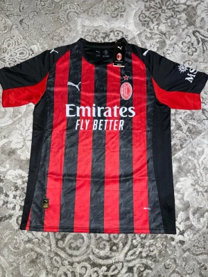 AC Milan matchtröja Puma röd/svart - Snygg AC Milan matchtröja från Puma i rött och svart med vita detaljer. Tröjan har klubbmärke, sponsortryck och nummer 14 med Modrić på ryggen. Tillverkad i lätt och ventilerande material, perfekt för fotboll eller träning.