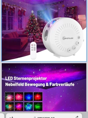 Mystiluck LED stjärnprojektor - LED stjärnprojektor från Mystiluck som skapar färgglada galax- och stjärneffekter på väggar och tak. Vit rund form med knappar på sidan och kristall-lins framtill. Med fjärrkontroll och USB-kabel för enkel användning. Perfekt för att skapa en magisk atmosfär.