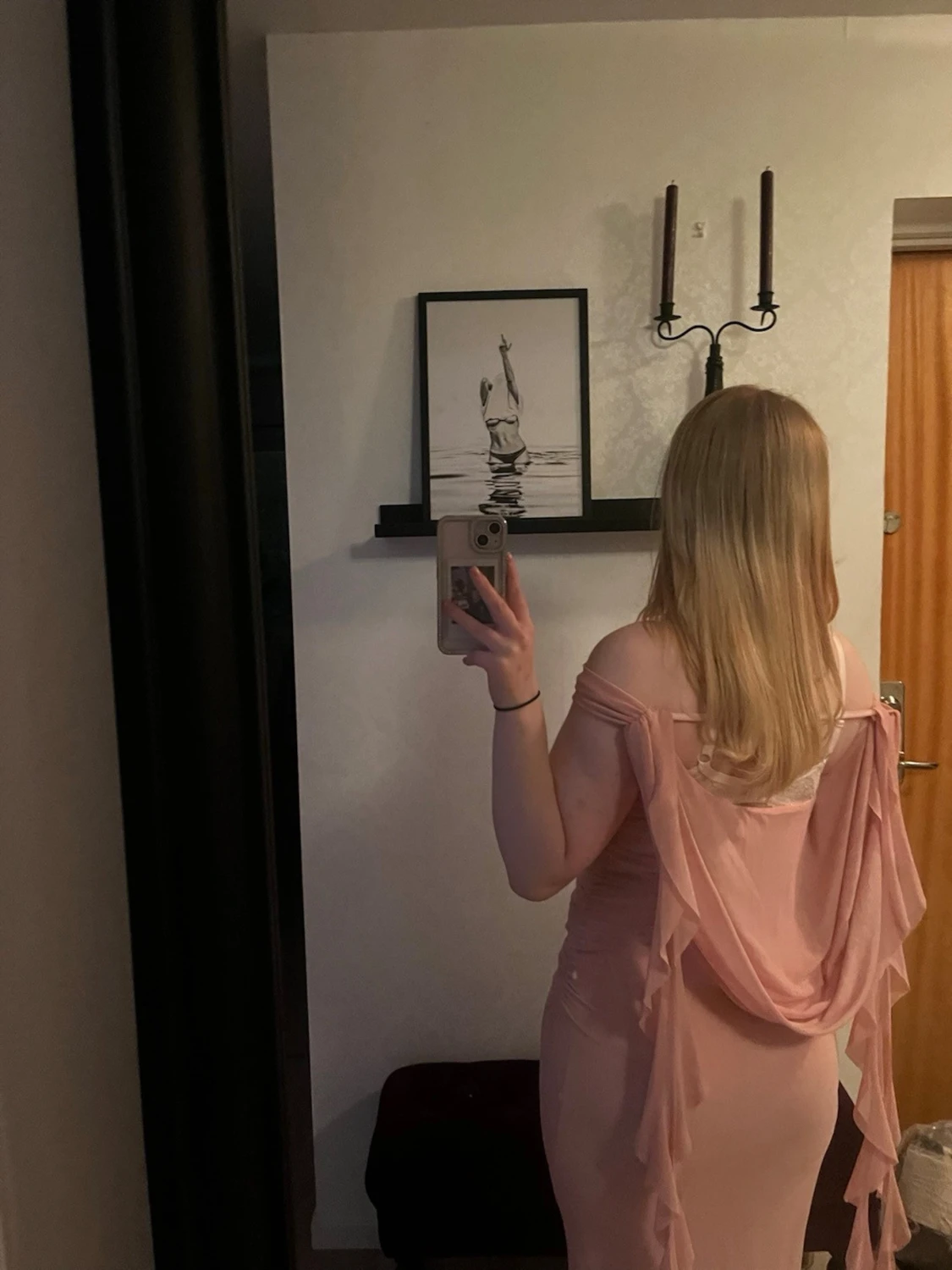 Lång ljusrosa offshoulder klänning - 3