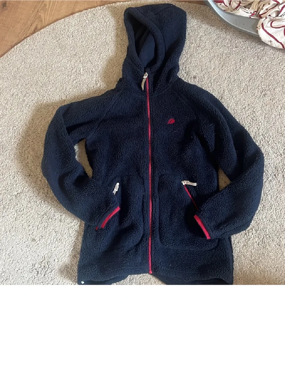 Mörkblå fleecehoodie med dragkedja - 1