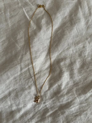 Guldhalsband med bokstavshänge - Snyggt och enkelt halsband i guldton med ett litet bokstavshänge på bokstaven 'R'. Kedjan är tunn och smidig, perfekt för att ge en personlig touch till din stil. Passar dig som gillar minimalistiska accessoarer och vill bära något unikt. Är köpt utomlands 