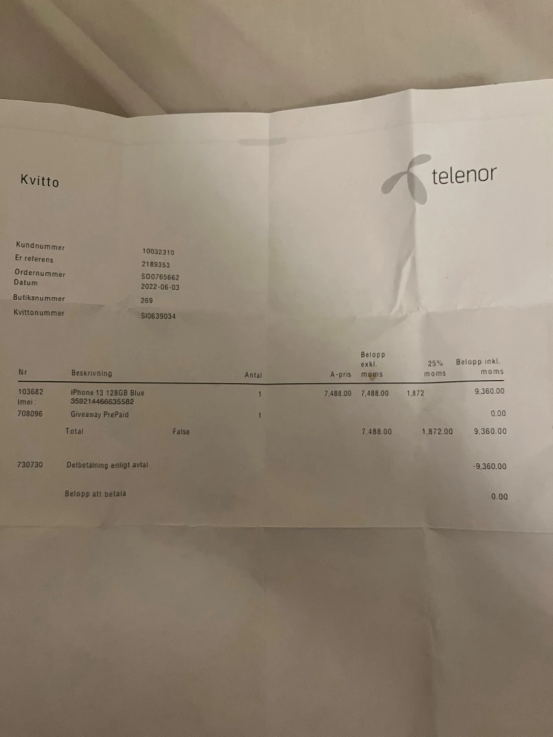 IPhone 13 128GB, med kvitto! - 2