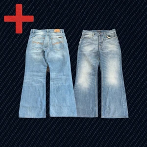 Nudie Jeans Flare Glenn - A pair of flared nudie jeans in the model Flare Glenn! Size: 32/30; see measurements below. Good condition.  Measurements: Tag size – 32/30, Waist – 43 cm, Rise – 28.5 cm, Thigh – 30 cm, Inseam – 73.5 cm, Length – 98 cm, Leg opening – 26 cm