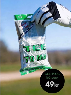 Golfpeggar 70 mm 100-pack - Säljer ett paket med 100 vita golfpeggar, 70 mm långa. Perfekt för dig som vill ha många peggar redo till golfrundan.