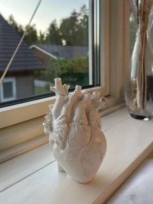 Vit anatomisk hjärtdekor i keramik - Säljer en unik vit dekoration i form av ett anatomiskt hjärta. Tillverkad i keramik med detaljerade ådror och former som liknar ett riktigt hjärta. Perfekt som cool inredningsdetalj i fönstret eller på hyllan.