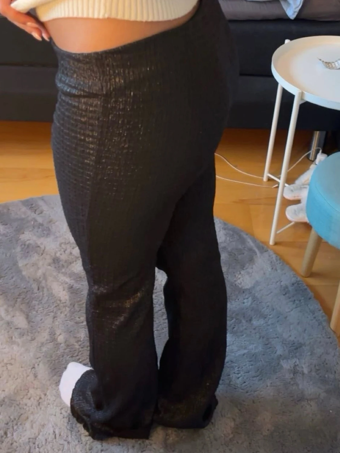 Lågmidjade bootcut glitter byxor - 3