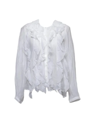 Vit volangblus från Zara - Superfin vit blus från Zara med långa ärmar och massor av volanger framtill. 