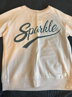 Ljusrosa sweatshirt med Sparkle-tryck - Ljusrosa sweatshirt från Lindex med stort svart 'Sparkle'-tryck på bröstet. Tröjan har rund halsringning, långa ärmar och ribbade muddar vid ärmslut och nederkant. Tillverkad i mjuk bomullsblandning för en skön och avslappnad look.