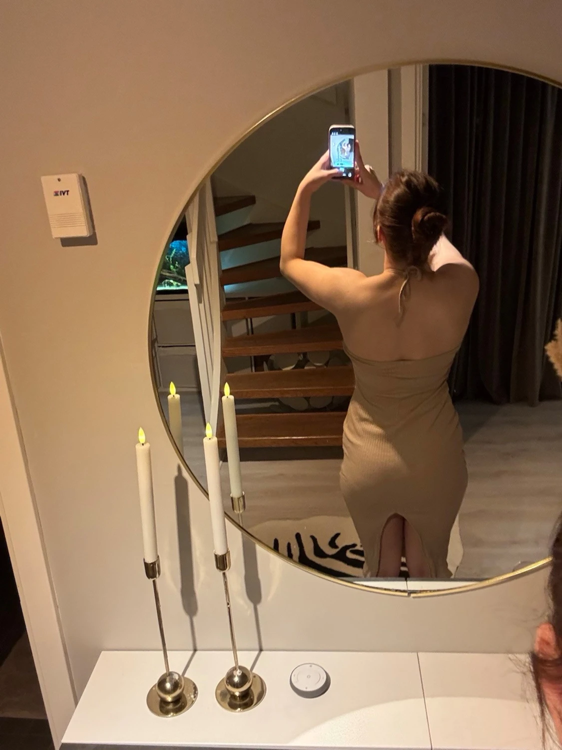 Beige ribbad långklänning - 2