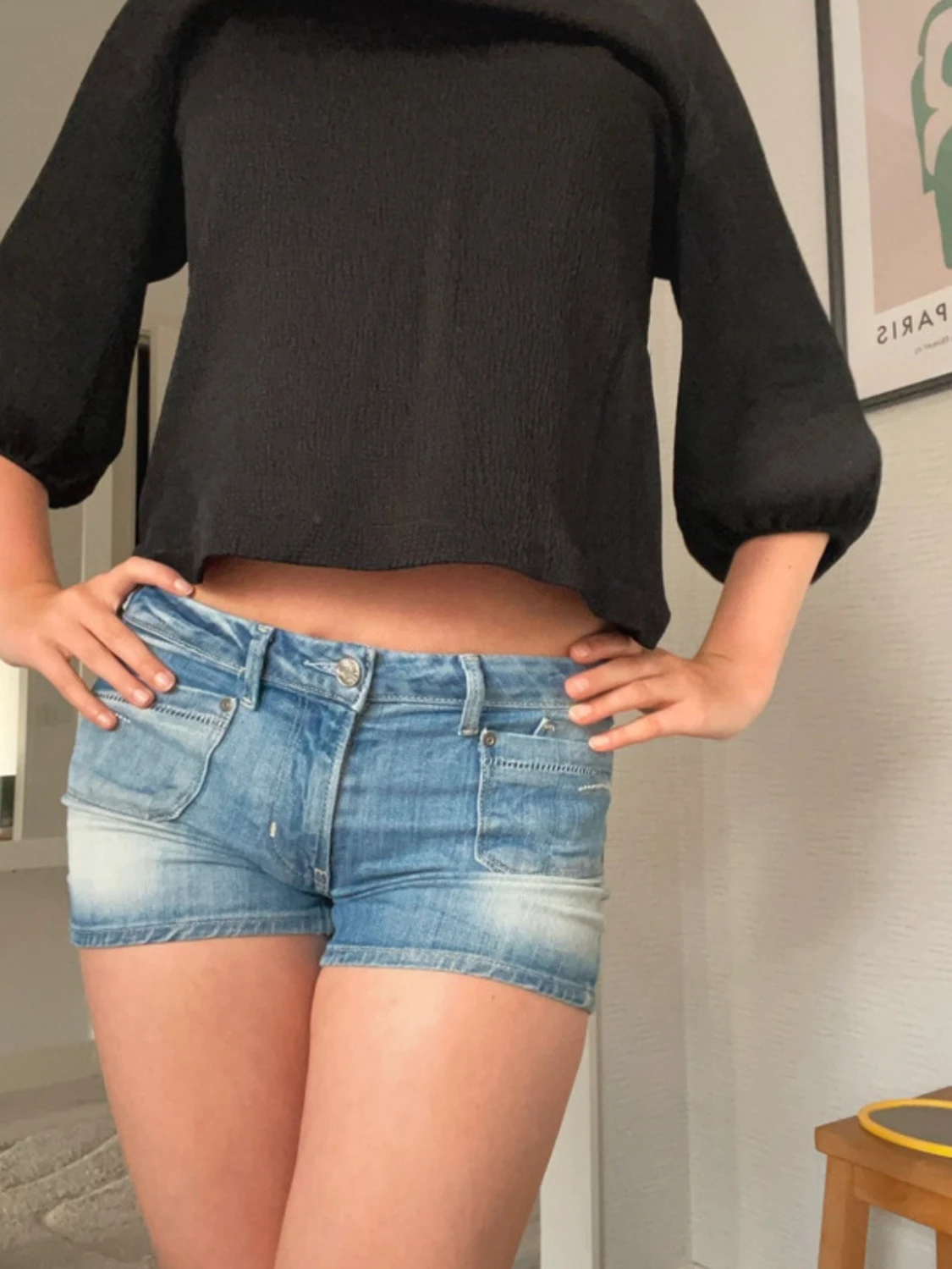 Blå denimshorts med fickor vintage - 1