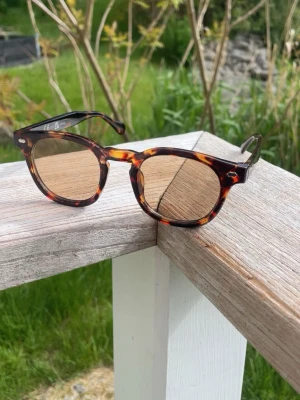 Bruna solglasögon i leopardmönster - Snygga solglasögon med rundade bågar i brunt leopardmönster. Glasen är lätt tonade och bågarna har en klassisk, tidlös form som passar till de flesta stilar. Perfekta för soliga dagar när du vill addera lite edge till din look.