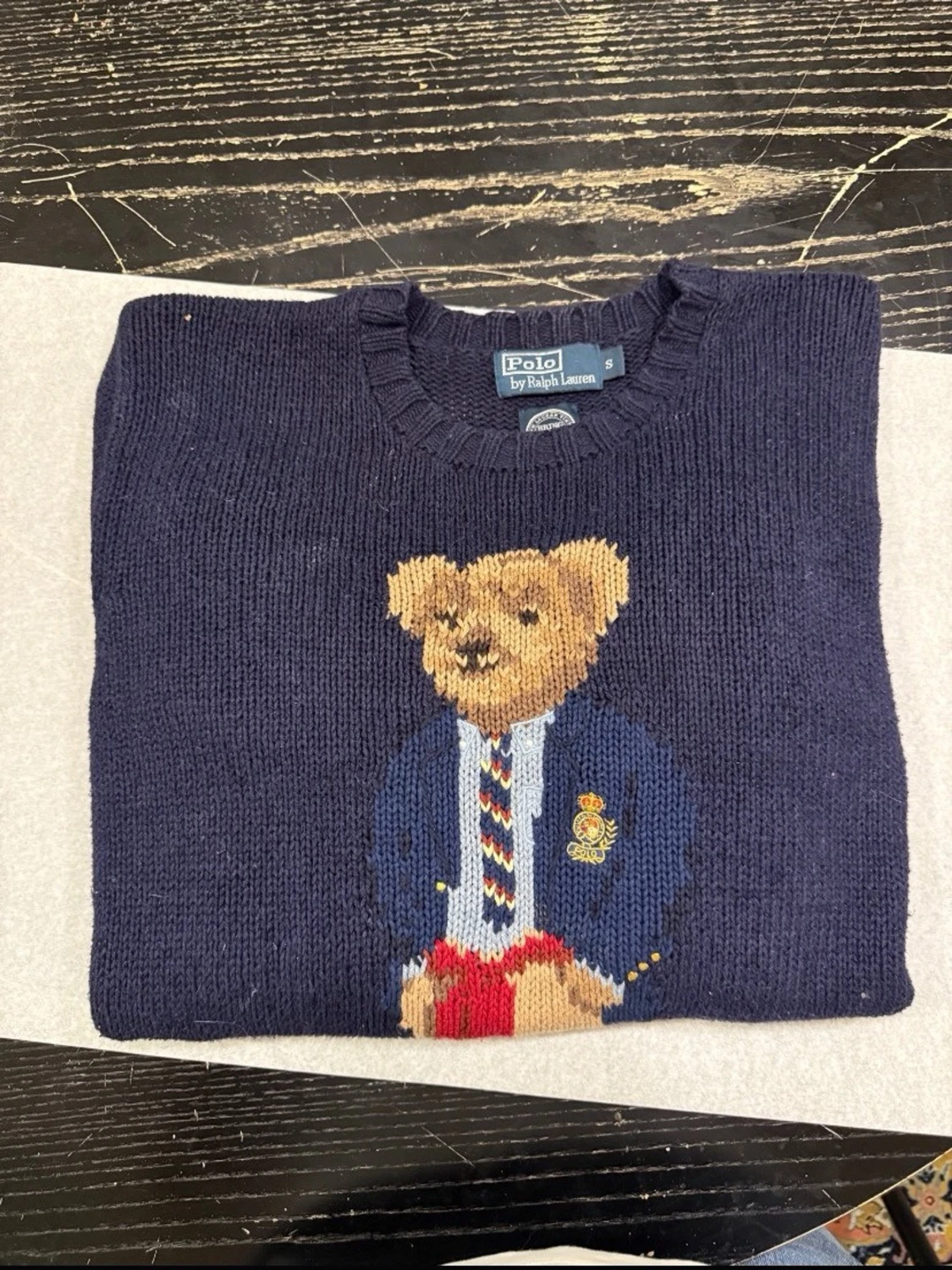 Mörkblå stickad tröja Polo Bear - 1