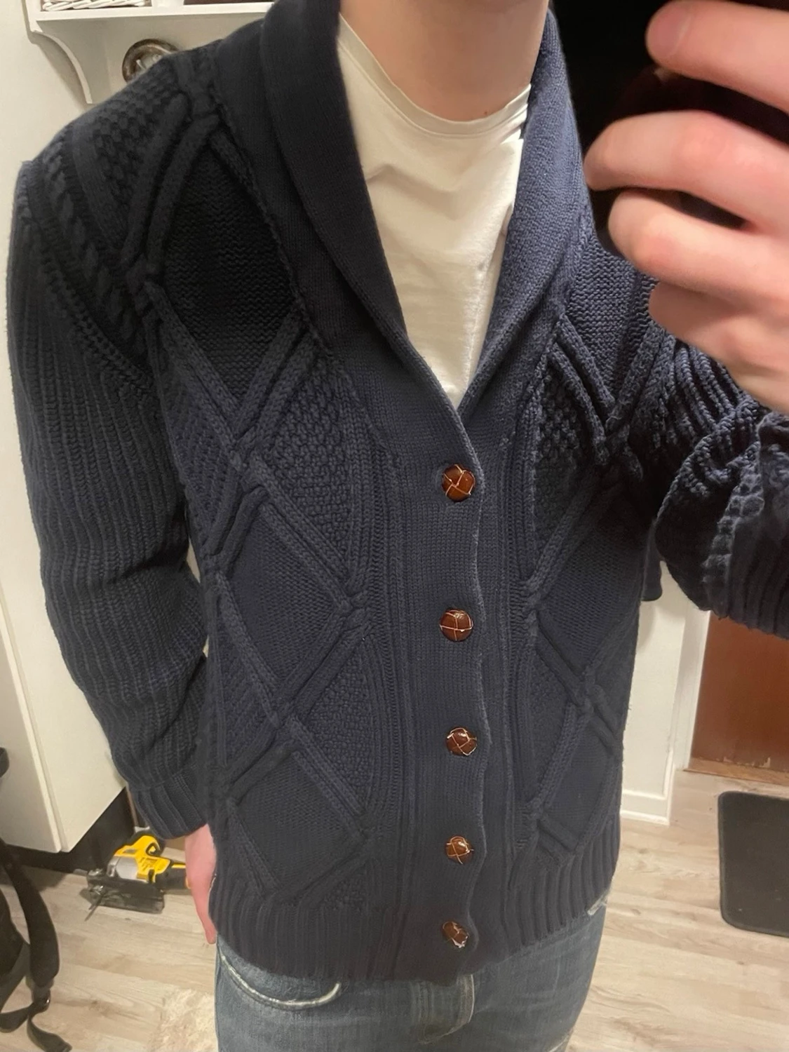 Blå stickad cardigan