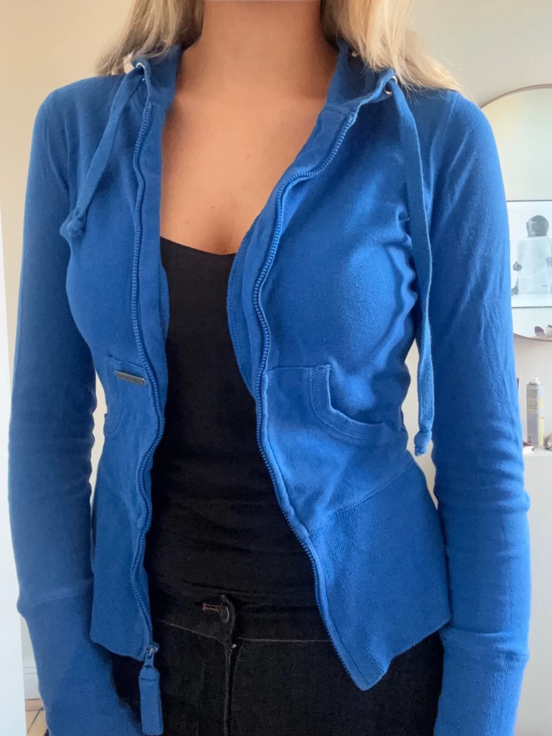 Blå huvtröja med dragkedja zip up - 2