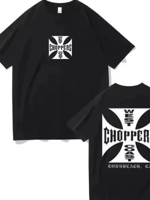 Svart West Coast Choppers t-shirt - Svart t-shirt från West Coast Choppers med klassiskt kors-tryck och logga på både bröstet och ryggen. T-shirten har rund hals och normal passform. Perfekt för dig som gillar streetwear och motorcykelkultur. 3xl men passar 2xl 