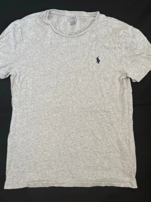 Grå t-shirt från Polo Ralph Lauren - Snygg grå t-shirt från Polo Ralph Lauren med klassisk blå logga broderad på bröstet. T-shirten har rund halsringning och korta ärmar. Tillverkad i mjuk bomull för en skön känsla och enkel stil.