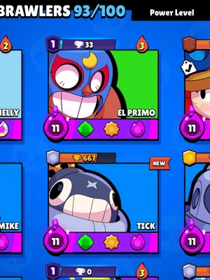 Brawl Stars konto med 93 brawlers - Säljer ett Brawl Stars konto med 93 av 100 brawlers upplåsta. Kontot har flera brawlers på power level 11 med hypercharges och även 12 prestiges. Om du vill ha en bättre titt på kontot så kan du meddela mig😁