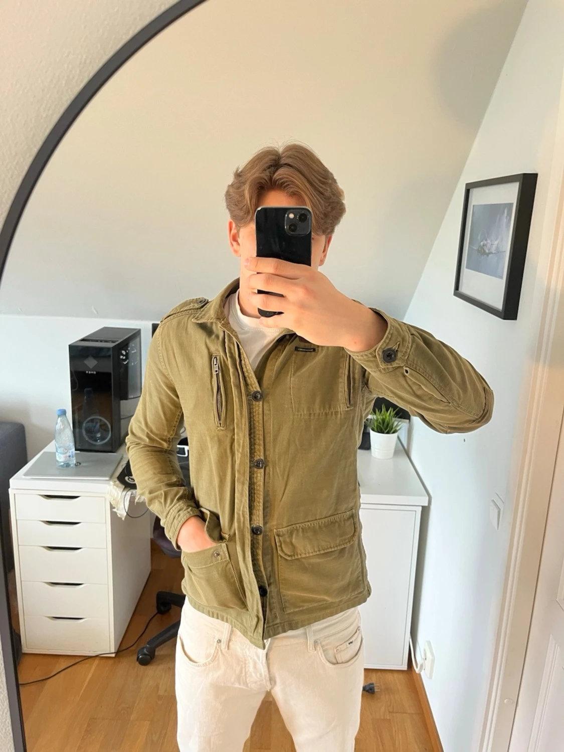 Olivgrön utilityjacka med fickor - 1