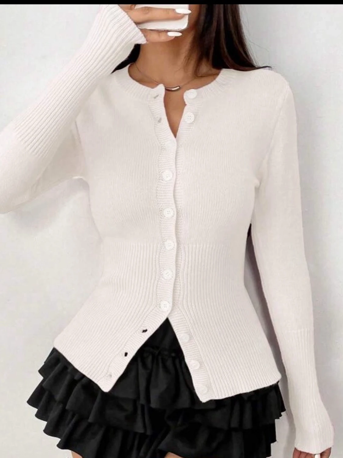 Vit ribbad kofta med knappar - 1