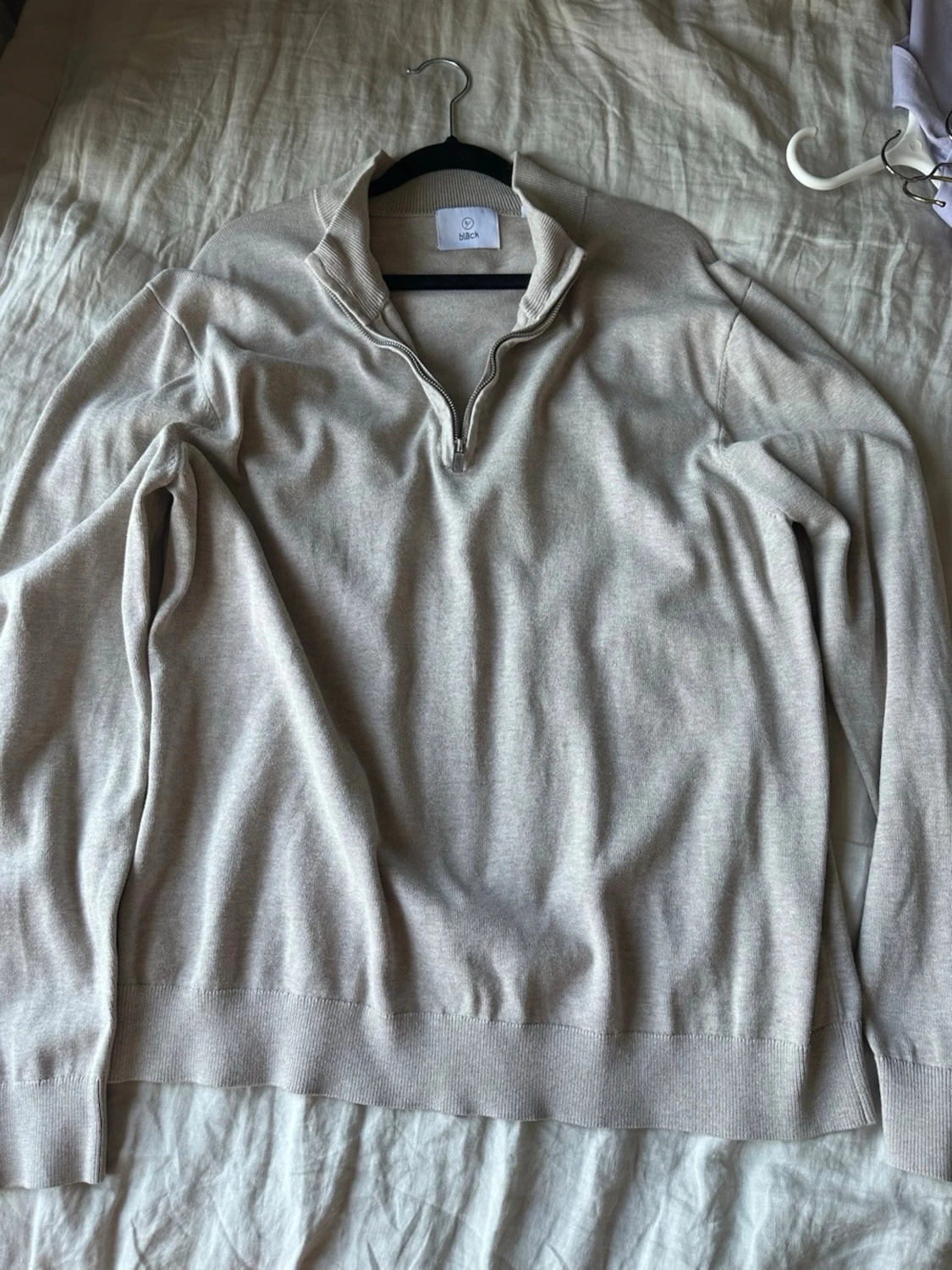 Beige halvzip tröja i bomull - 1