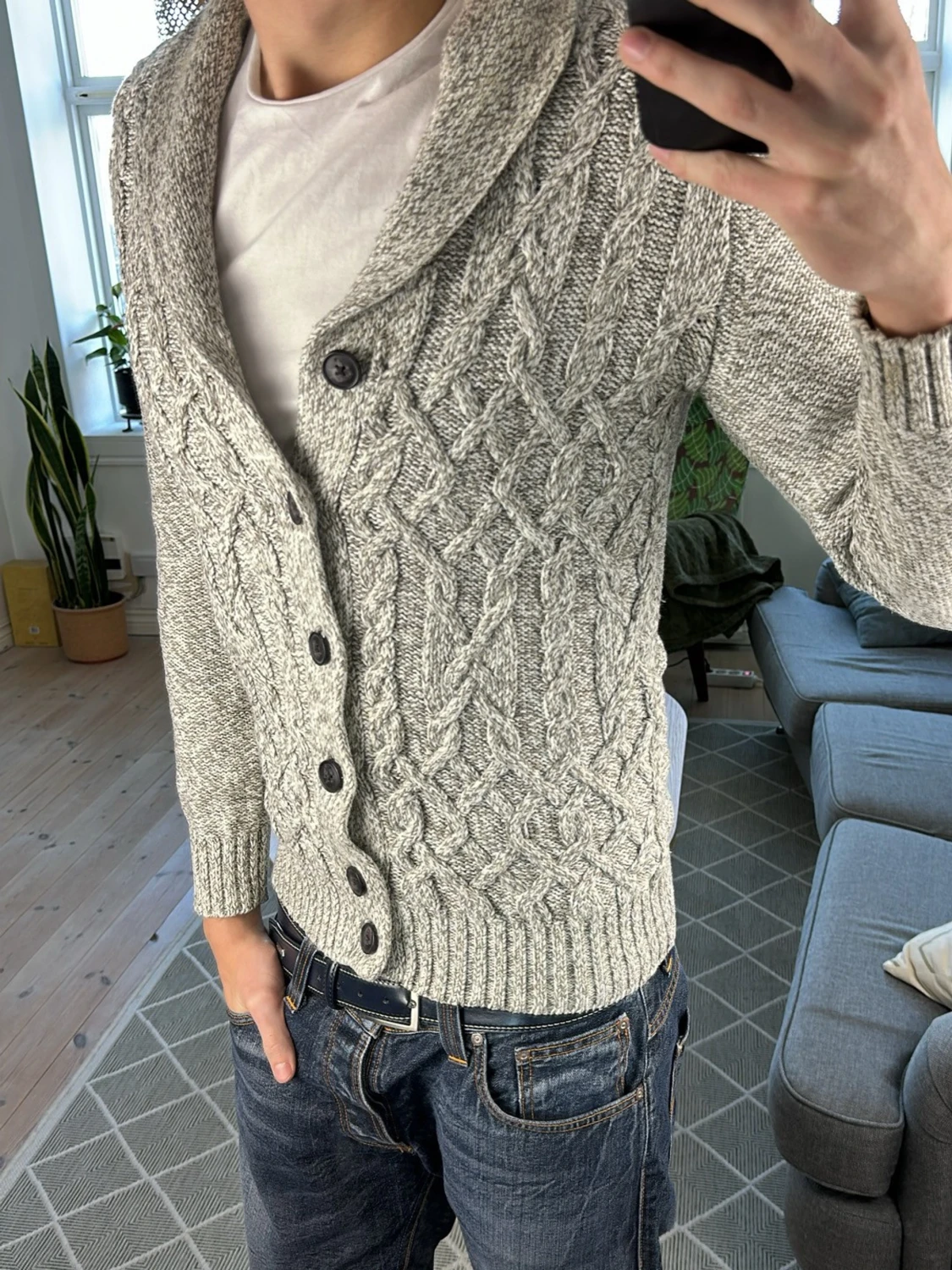 Stickad cardigan grå  - 2