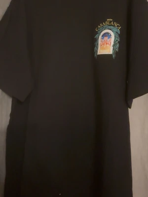 Svart t-shirt med tryck Casablanca - Svart t-shirt med färgglatt tryck på bröstet som föreställer en byggnad och texten 'Avenida Casablanca' ovanför. T-shirten har korta ärmar och en klassisk passform. Perfekt för dig som gillar grafiska motiv och streetwear-vibe.