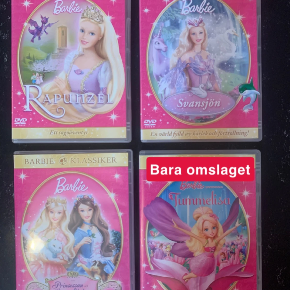 Barbie film rapunzel, svansjön, prinsessan & tiggarflickan, tummelisa (bara fodral)