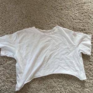 Vit croppad t-shirt från H&M - En enkel vit croppad t-shirt från H&M i mjuk ekologisk bomull. Perfekt till vardags och lätt att matcha med olika outfits. Klassisk rund halsringning och korta ärmar.