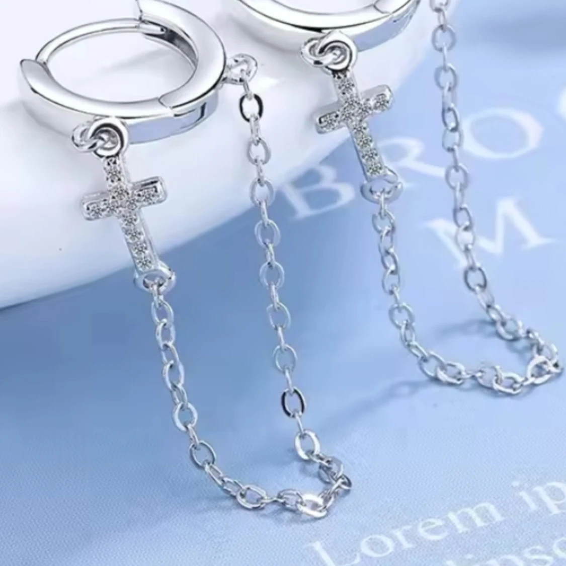  Helt nya Silverörhängen  925 med kors och kedja - 1