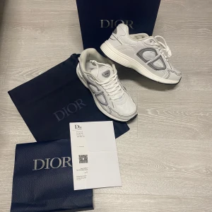 Dior skor  - Snygga vita Dior sneakers med grå detaljer och tydlig Dior-logga på sidan. Skorna har en chunky sula, rund tå och är tillverkade i en mix av mesh och skinn för en modern look. Perfekta för dig som vill sticka ut med exklusiva och trendiga sneakers.