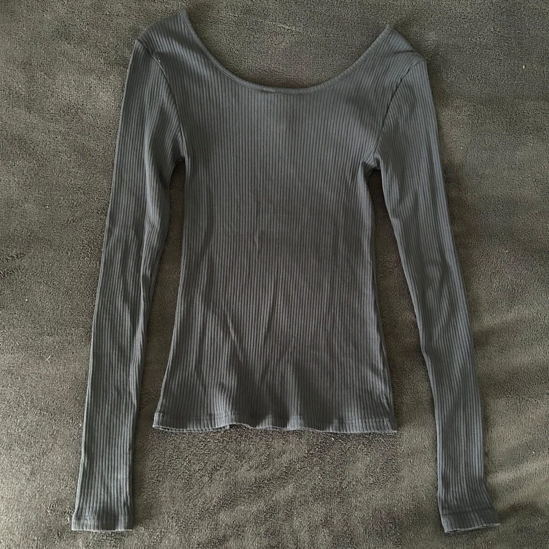 Blå/grå ribbad långärmad topp Pieces - 1