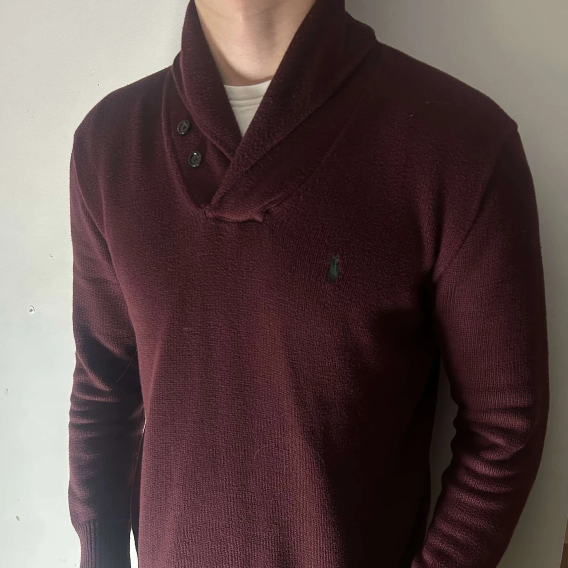 Vinröd stickad tröja med krage från Polo Ralph Lauren