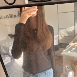 Svart mesh långärmad tröja - Säljer en svart, tunn och transparent meshtröja me lång ärm. Går att ha över ett linne eller som det är🩷