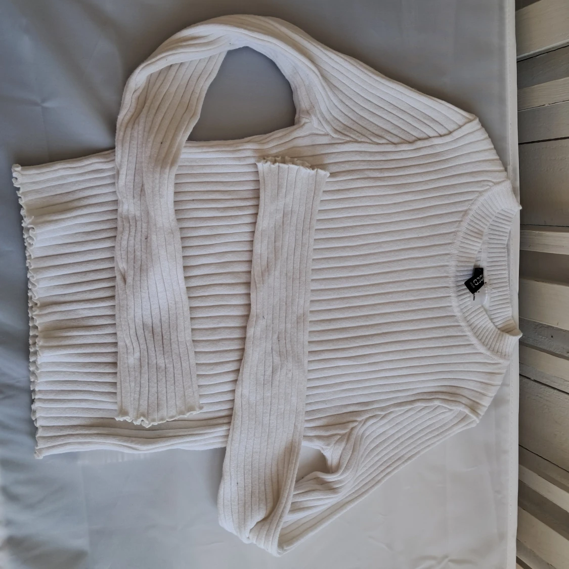 Vit ribbad långärmad tröja - 3