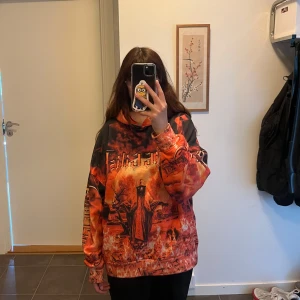Billie Eilish x Bershka hoodie - Billie Eilish x Bershka hoodie i storlek S. Den är i bra skick, det enda är att den är lite luddig efter att ha blivit tvättad men det är inget man tänker på. Som referens är jag 158cm och den sitter som ni ser på bilden. Pris kan diskuteras.