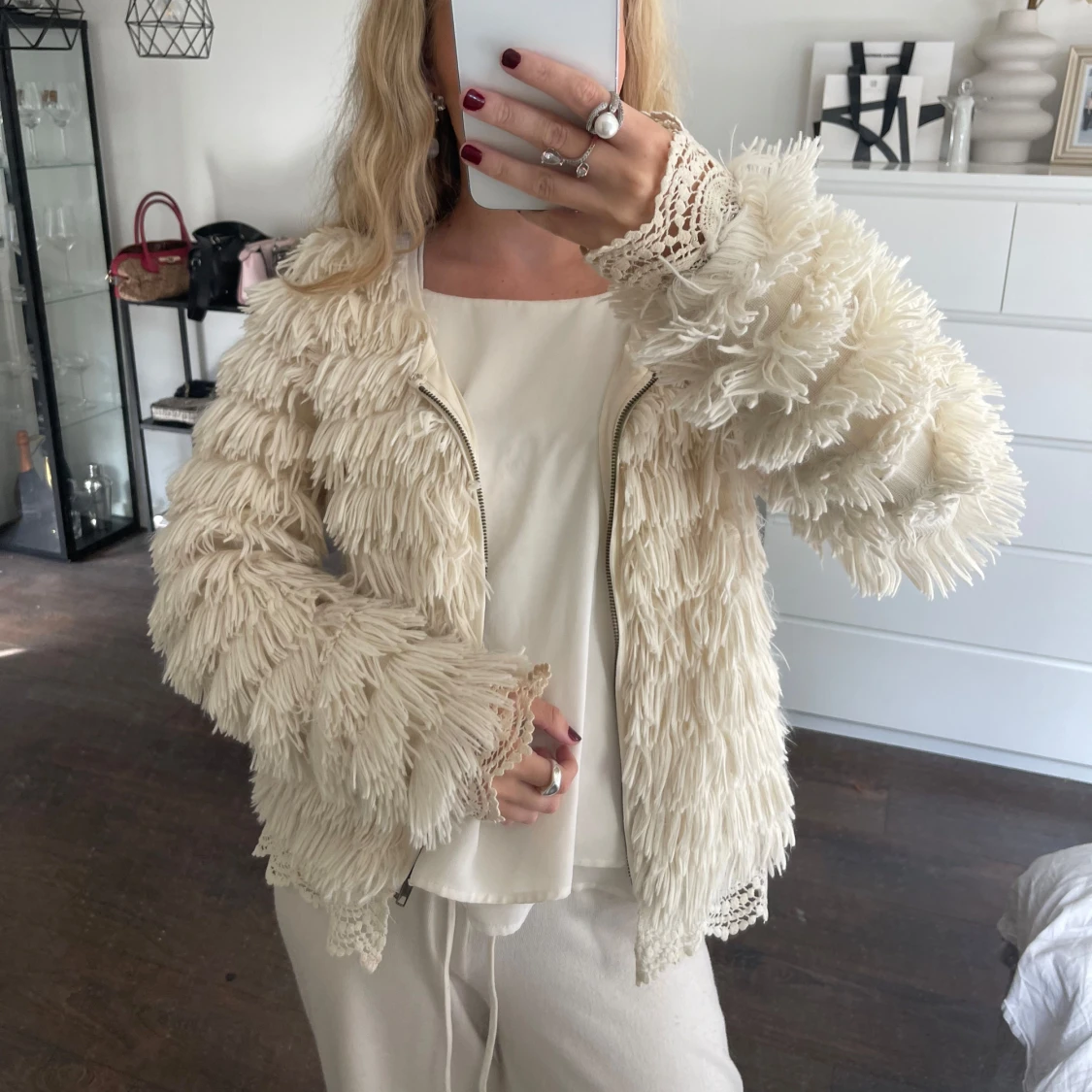 krämvit teddykofta  - 3