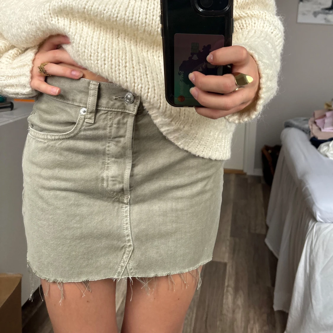 Ljus militärgrön jeanskjol - 1